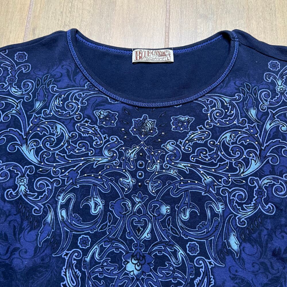 Vintage Y2K Blue Canyon Women’s‎ Long Sleeve Shirt Blue Graphic Top Size Large